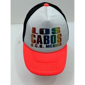 Los Cabos B.C.S. Mexico Trucker Hat /Cap Black White Neon Orange